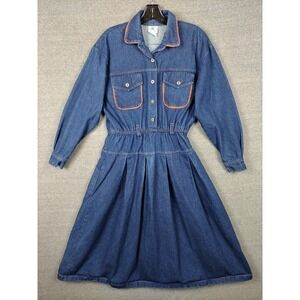 VTG‎ Modern Essentials Womens Dress Medium Blue Denim Western Retro Classic